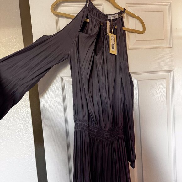 Ramy Brook Amalie Charcoal Pleated Long Sleeve Cold Shoulder - Picture 2 of 4